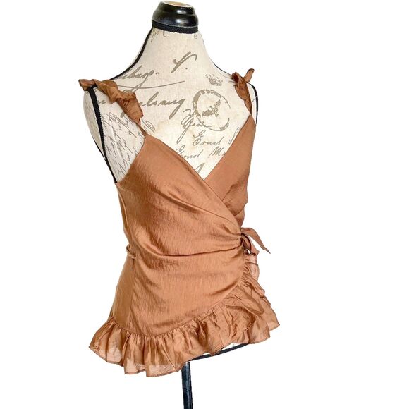 Express Womens Blouse Sz Small Wrap Ruffle Boho Cottagecore Fairycore Cottage - Picture 3 of 15